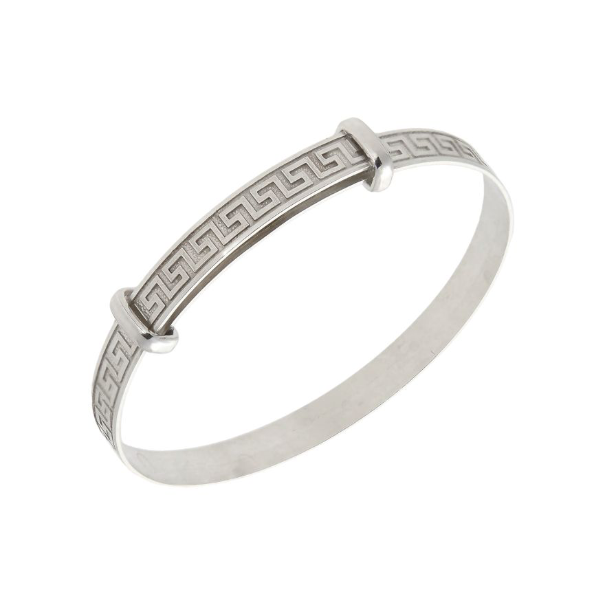 New Sterling Silver Greek Key Pattern Expanding Baby Bangle