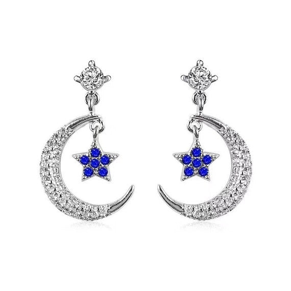 New Sterling Silver Moon & Star Earrings