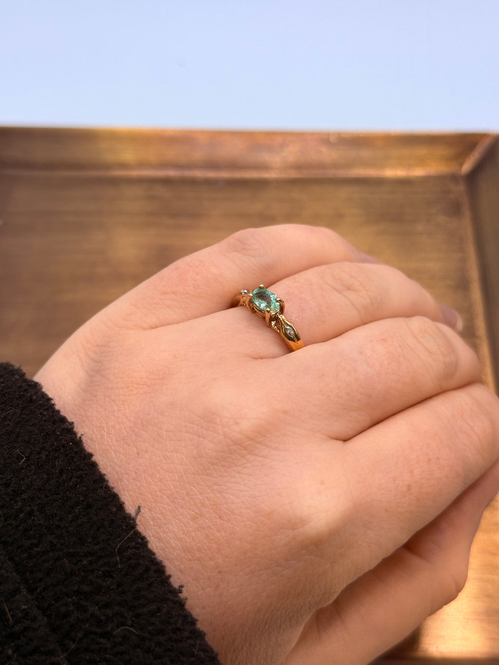 Vintage 9ct Gold Oval Emerald & Diamond Ring