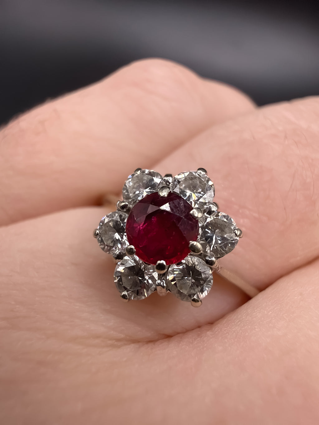 Vintage 18ct White Gold Ruby & Diamond Ring