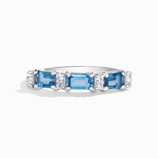 London Blue Topaz Emerald Cut Eternity Ring in Sterling Silver