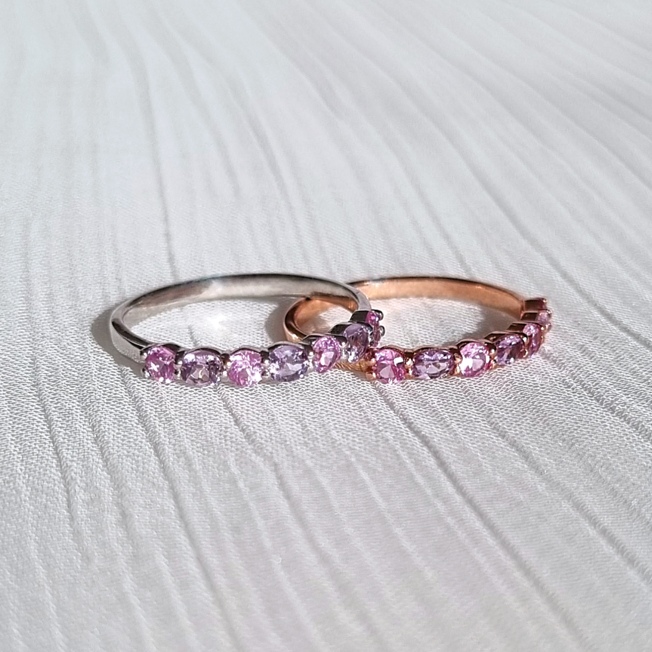 Pink Sapphire & Pink Amethyst Half Eternity Band in Sterling Silver