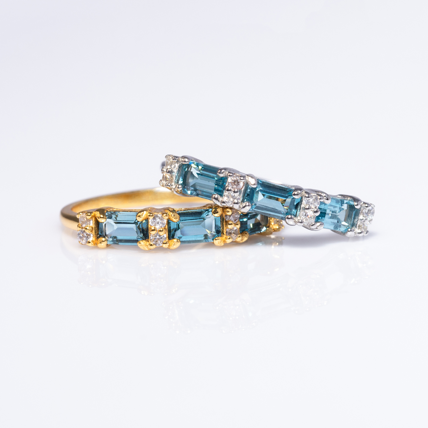 London Blue Topaz Emerald Cut Eternity Ring in Sterling Silver