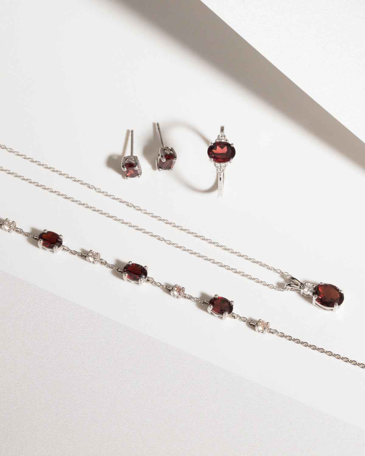 Complete Set - Garnet Jewellery Set in Sterling Silver