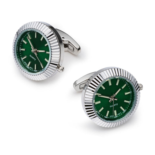 Working Watch Cufflinks In Silver and Green