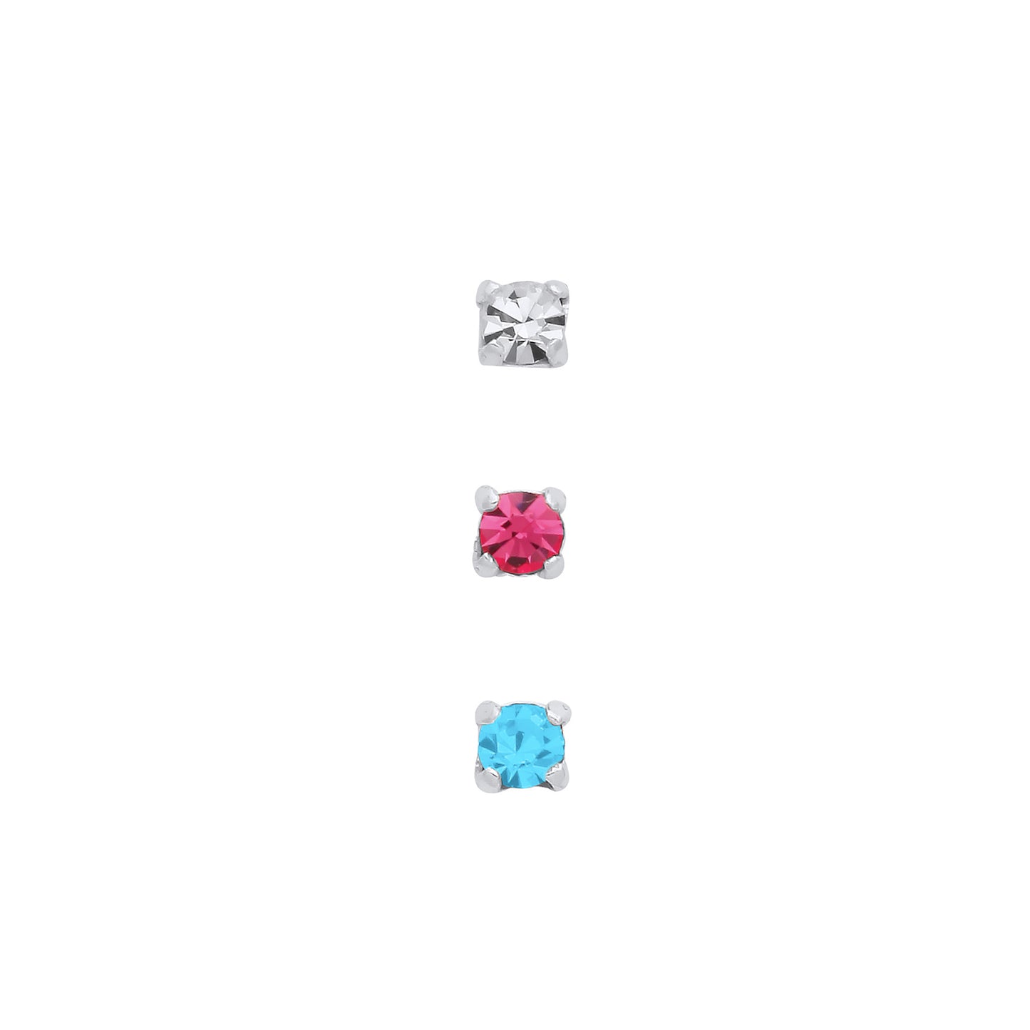 New Silver 2mm Crystal Nose Studs (set of 3)