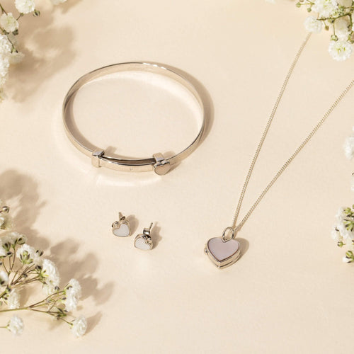 D For Diamond Mother of Pearl Heart Expandable Bangle with Diamond