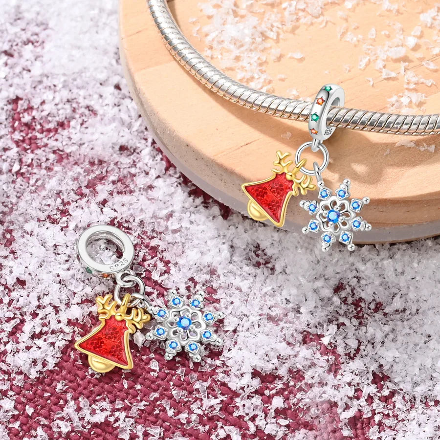 Charming Bead Pendant 925 Pure Silver Christmas Tree Bell Socks Snowflake Bracelet Accessories Attractive Jewelry Parts
