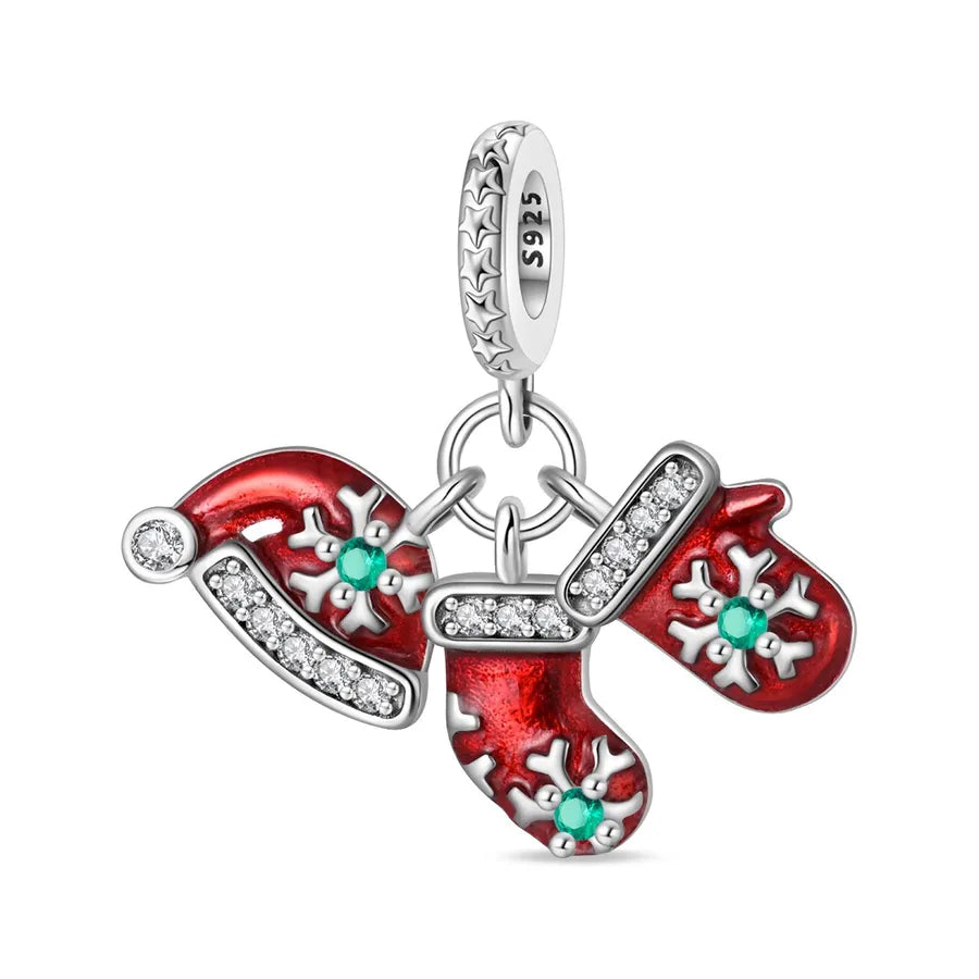 Charming Bead Pendant 925 Pure Silver Christmas Tree Bell Socks Snowflake Bracelet Accessories Attractive Jewelry Parts