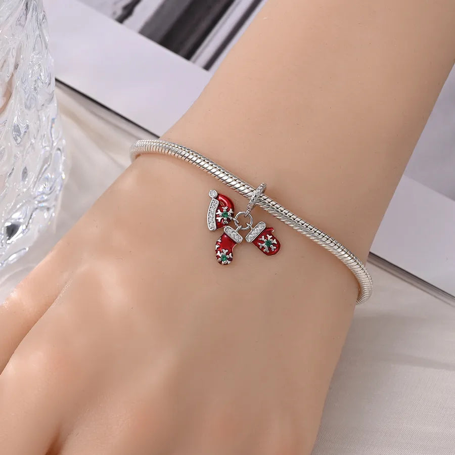 Charming Bead Pendant 925 Pure Silver Christmas Tree Bell Socks Snowflake Bracelet Accessories Attractive Jewelry Parts