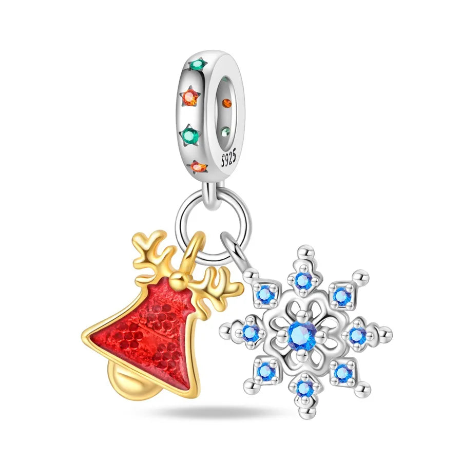 Charming Bead Pendant 925 Pure Silver Christmas Tree Bell Socks Snowflake Bracelet Accessories Attractive Jewelry Parts