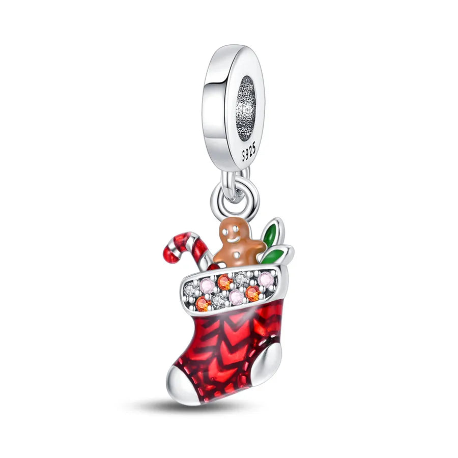 Charming Bead Pendant 925 Pure Silver Christmas Tree Bell Socks Snowflake Bracelet Accessories Attractive Jewelry Parts