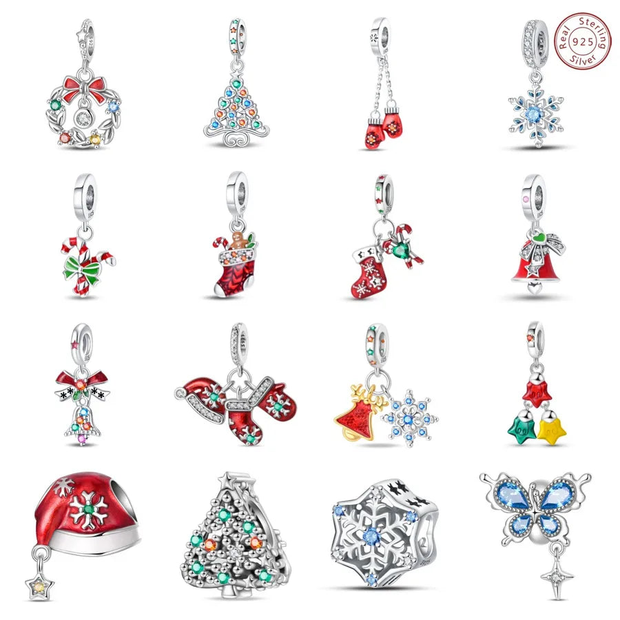 Charming Bead Pendant 925 Pure Silver Christmas Tree Bell Socks Snowflake Bracelet Accessories Attractive Jewelry Parts