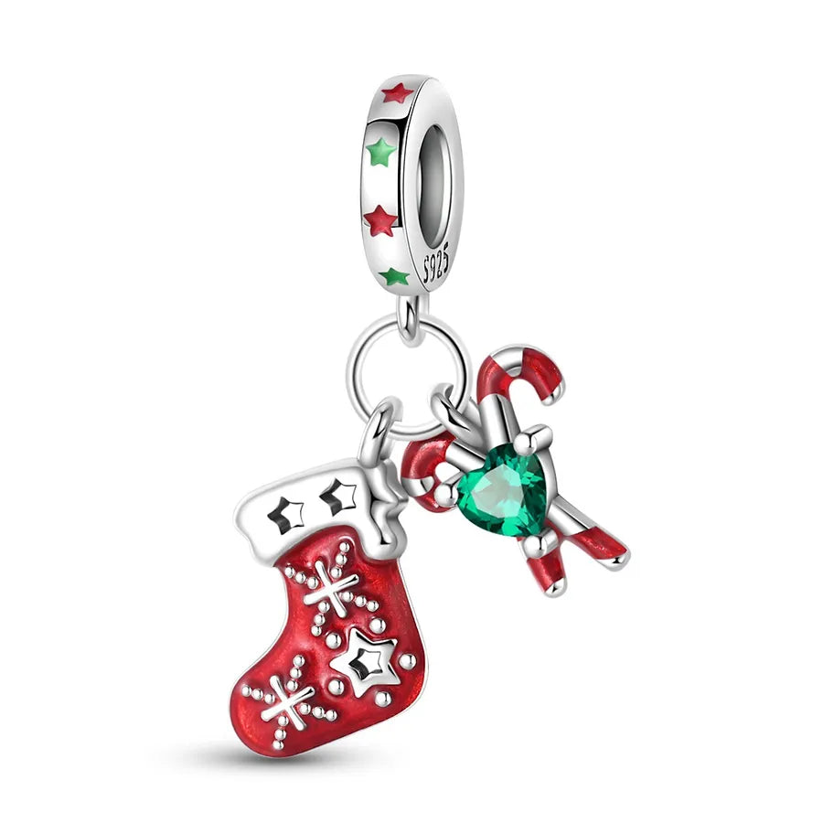 Charming Bead Pendant 925 Pure Silver Christmas Tree Bell Socks Snowflake Bracelet Accessories Attractive Jewelry Parts